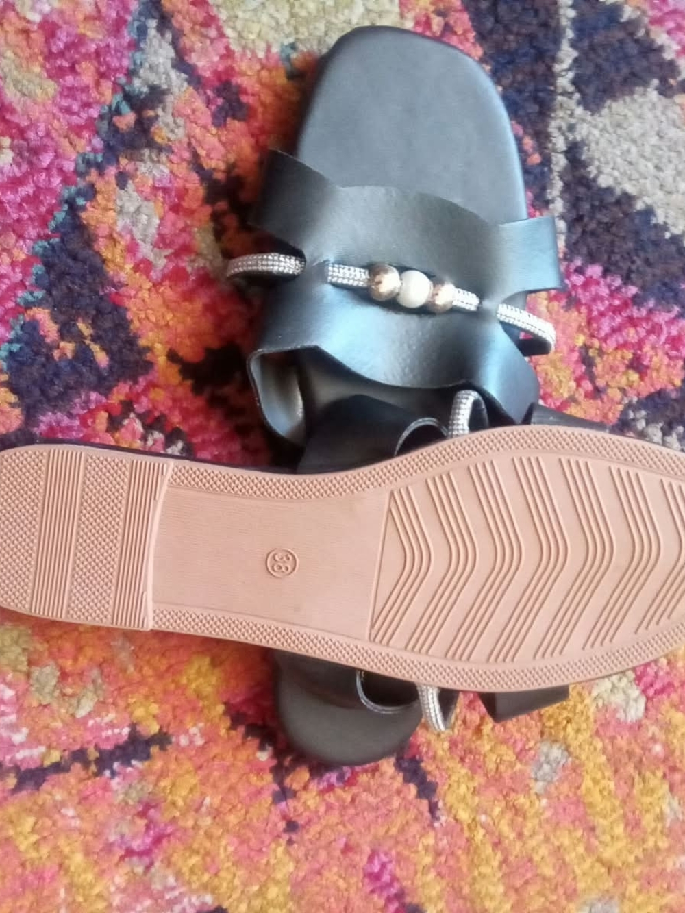 & Other Stories Black Slide Sandals with Beaded Accent